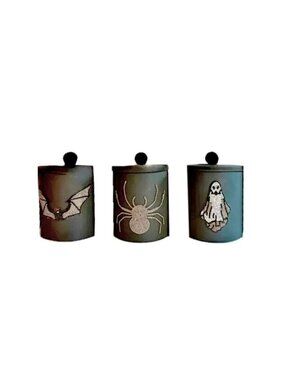 3 Apothecary Jars Black Glass, Crystal Embellished Storage Containers NIB